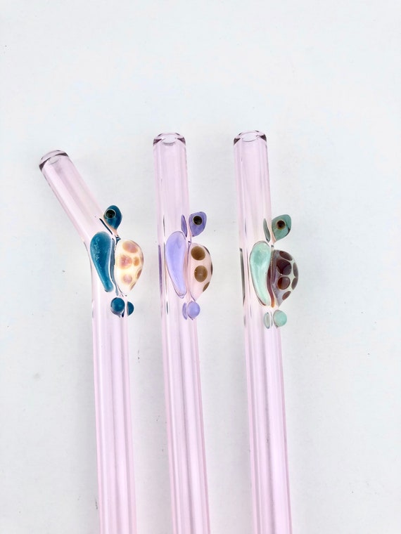 TURTLE on Pink GLASS STRAW Reusable Straws Glass Straws Sustainable Straws  Turtle Straws Pink Straws Turtle Gifts Unique Gifts 