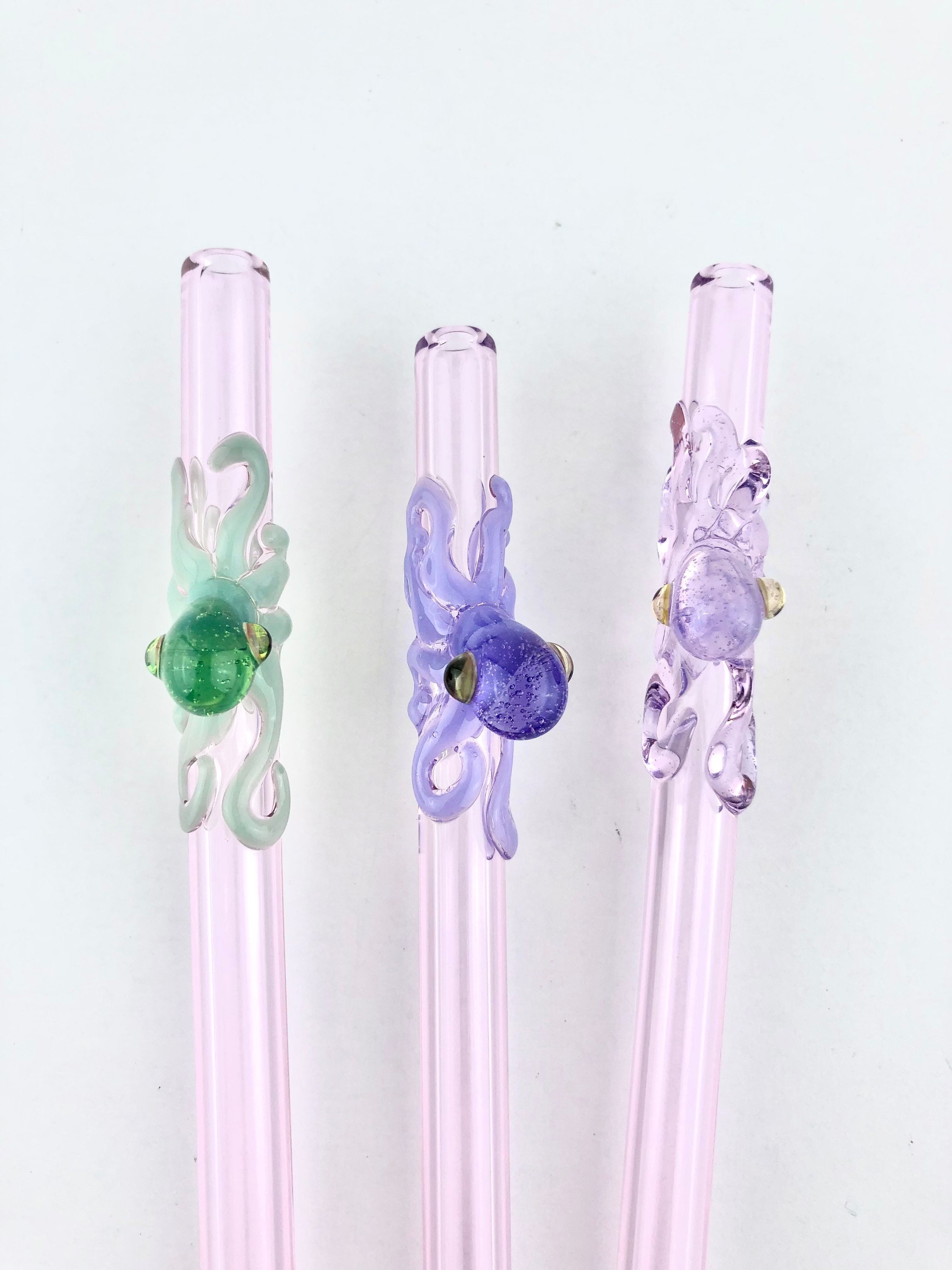 Opal OTTER on Pink GLASS STRAW Reusable Straws Glass Straws Eco Friendly  Straws Otter Straws Opal Straws Pink Straw Otter Gift 