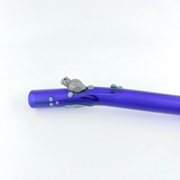 Manatee On Dark Blue GLASS STRAW - Custom Straws | Reusable Straws | Glass Drinking Straw | Glass Straws | Manatee Straws | Blue Straws