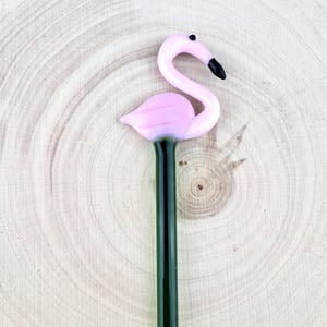 Handmade Glass Flamingo Stir Stick: Green Cocktail Swizzle Stick