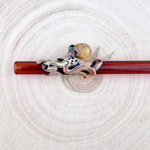 Octopus On Amber GLASS STRAW - Custom Straws | Reusable Straws | Glass Drinking Straw | Glass Straws | Octopus Straws | Orange Straws