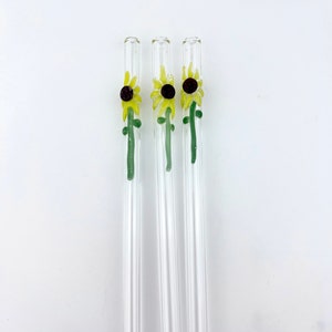 Sunflower GLASS STRAW - Reusable Straws | Eco Friendly Straw | Glass Straws | Sunflower Straws | Boba Straws | Smoothie Straws | Thin Straws