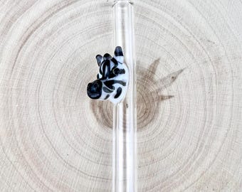 Cannuccia in vetro Zebra - Realizzata a mano, riutilizzabile, lunghezza e larghezza personalizzabili.