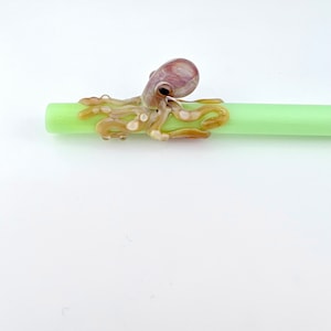 Octopus on Milky Green GLASS STRAW - Custom Straws | Reusable Straws | Glass Straws | Sea Green Straw | Octopus Straws | Octopus Gifts