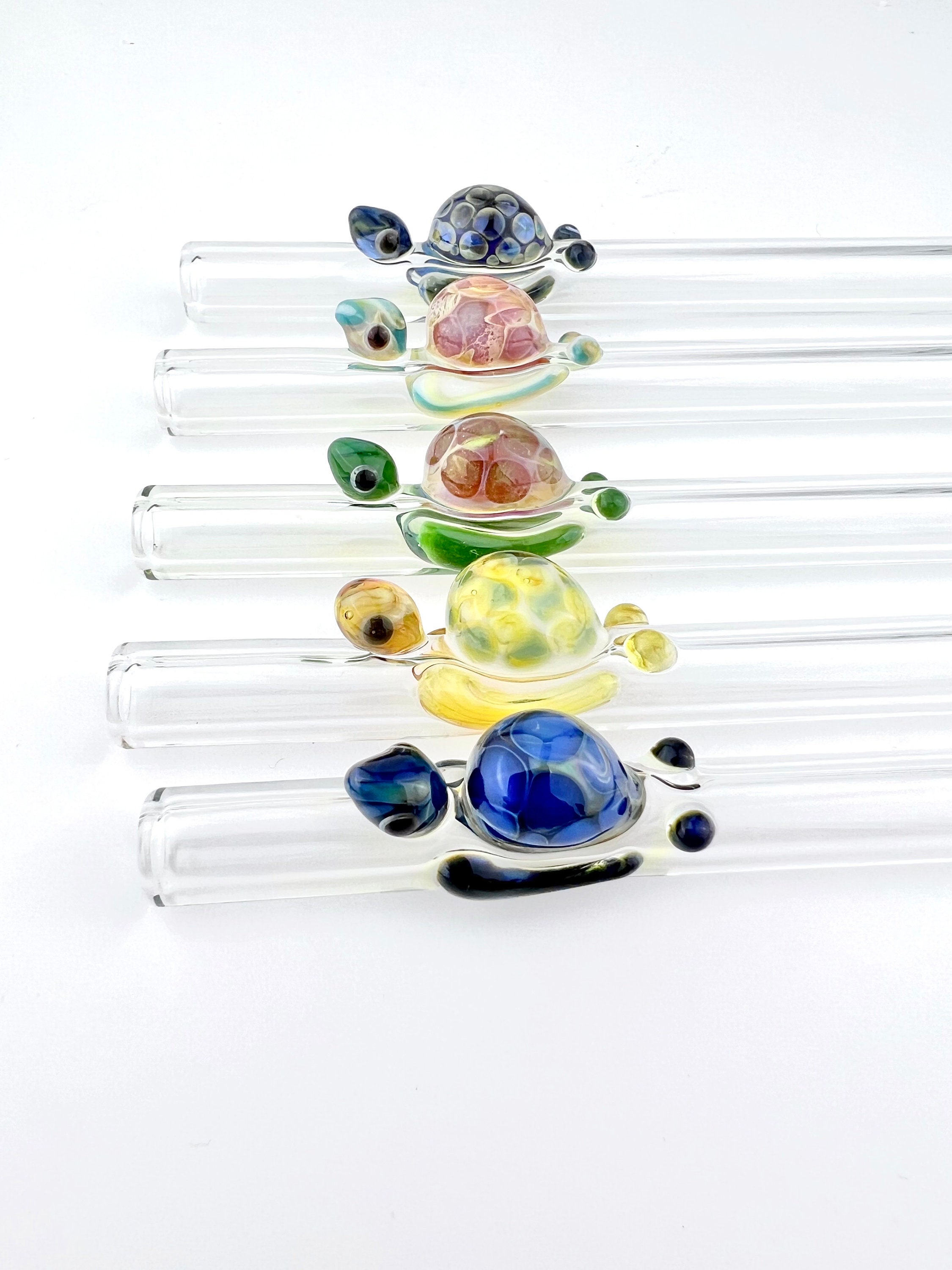 8mm Clear Glass Borosilicate Drinking Straw with a frog pattern Reusable  Straws Straight