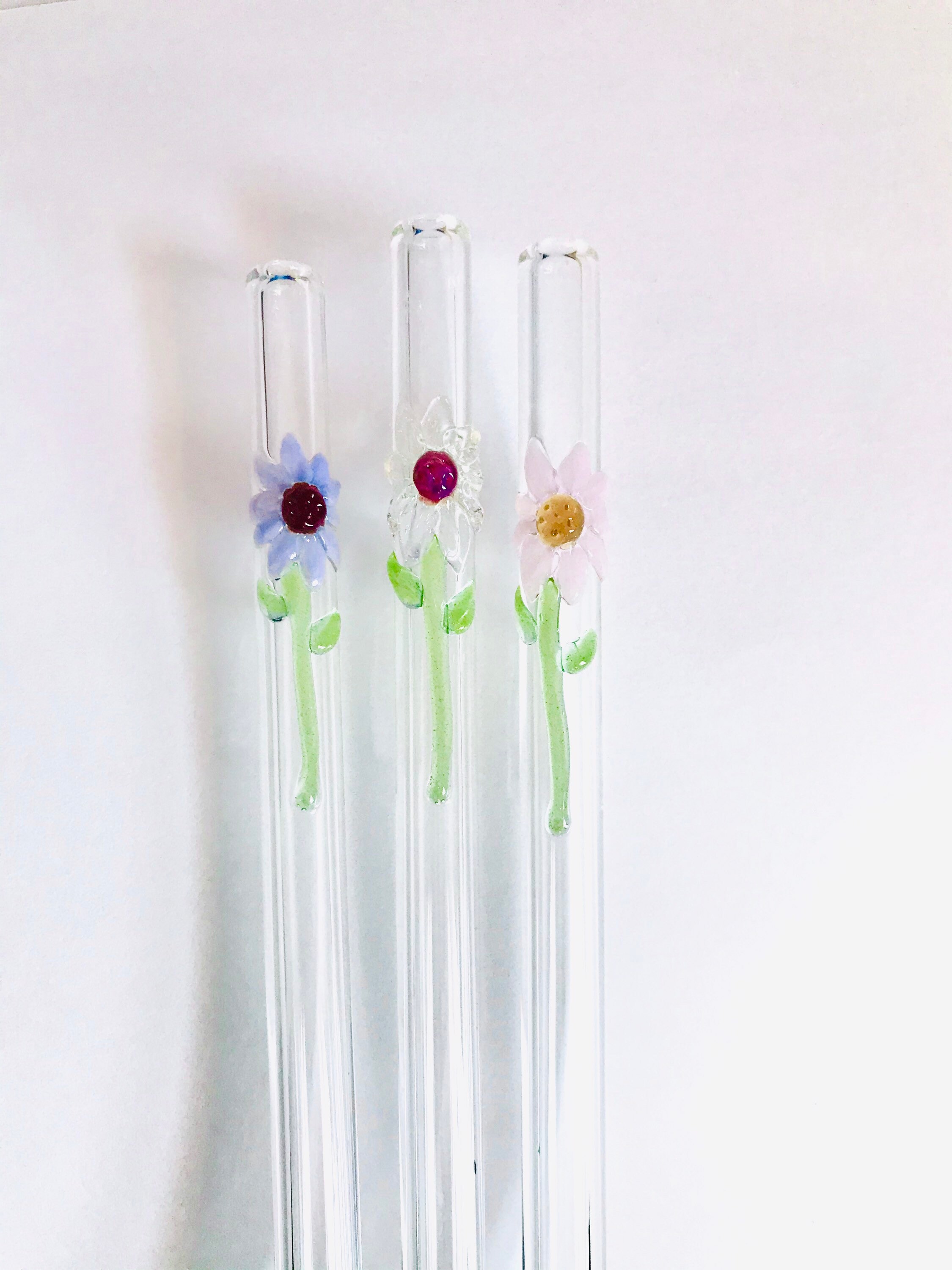 Glass Drinking Straws Cleaner, Flower Glass Straws