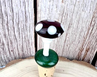 Handmade Glass Mushroom Bottle Stopper: Unique Wine Gift