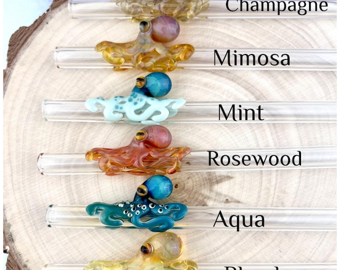 Featured listing image: Handmade Octopus Glass Straw: Reusable Straw, Made to Order, Custom Color, Length and Width