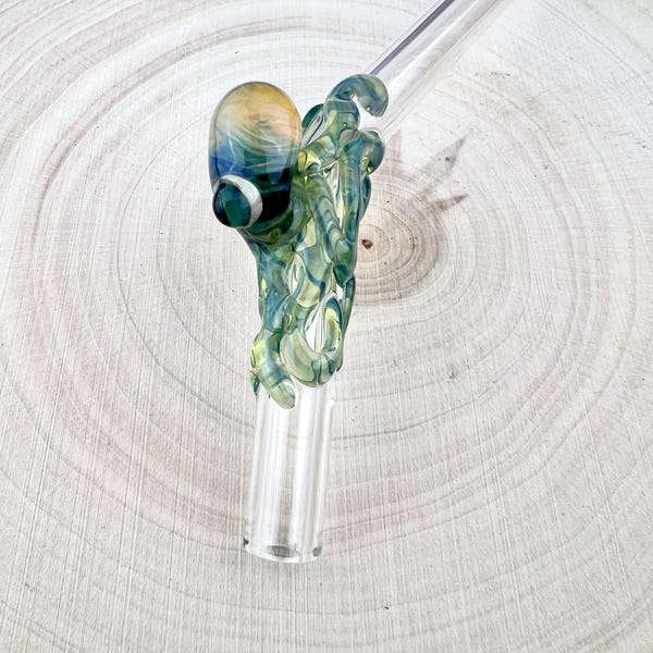 Cyclops Octopus Glass Straw: Handmade Reusable Drinking Straw