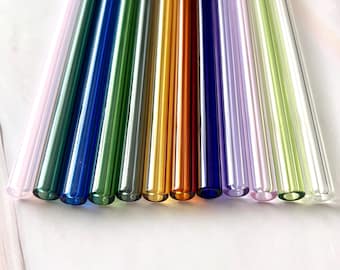 Translucent Glass Straws - 12-Piece Colored Reusable Straw Set