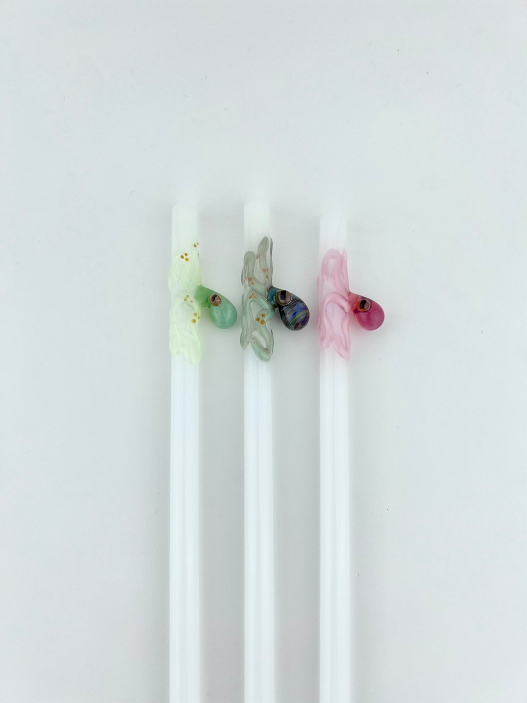 Glass Straw- Deep Blue with Pink Octopus (Set of 2) main image 0