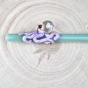 Opal Octopus On Colored GLASS STRAW - Custom Straws | Reusable Straws | Opal Straws | Glass Straws | Octopus Straws | Colored Straws