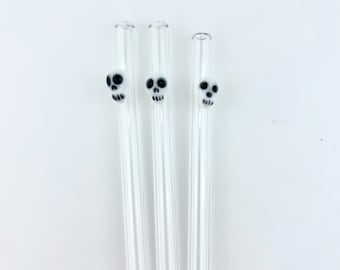 Skull GLASS STRAW - Boba Straws | Smoothie Straws | Thin Straws | Custom Straw | Reusable Straws | Glass Straws | Skull Straws | Skull Gifts