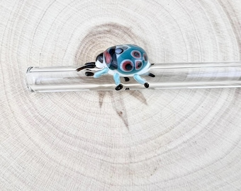 Pajita de cristal Picasso Beetle: Pajita reutilizable hecha a mano, por encargo.