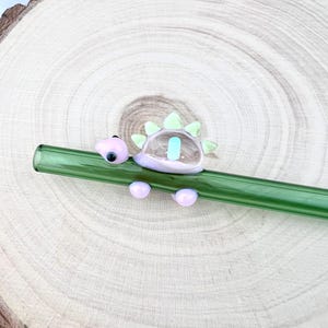 Opal Dinosaur on Colored Glass Straw: Reusable Straw, Handmade to Order