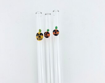 Smoothie Jack-O-Lantern GLASS STRAW - Reusable Straws | Smoothie Straws | Glass Straws | Jack-O-Lantern Straws | Halloween Straws