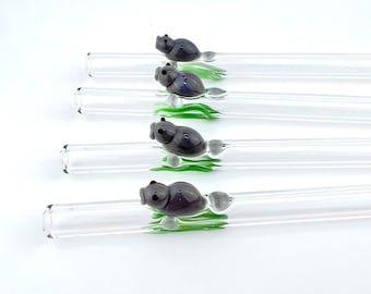 Manatee GLASS STRAW - Reusable Straws | Glass Straws | Manatee Straws | Cocktail Straws | Boba Straws | Smoothie Straws| Manatee Gifts