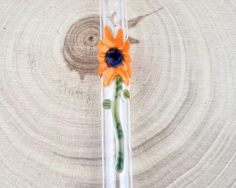 Pajita de cristal con forma de flor: Pajita reutilizable hecha a mano, por encargo.