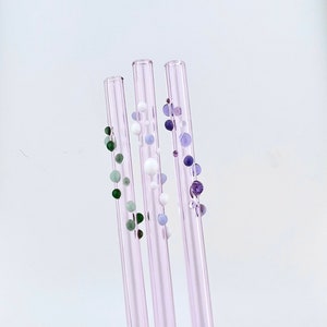 Dot on Pink GLASS STRAW - Reusable Straws | Glass Drinking Straw | Dot Straws | Custom Straw | Glass Straws | Pink Straws | Unique Gifts