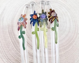 Flower Glass Straw Pack: Handmade Reusable Drinking Straws