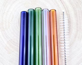 Smoothie Colored Glass Straws Pack - Set of 5 Reusable Straws