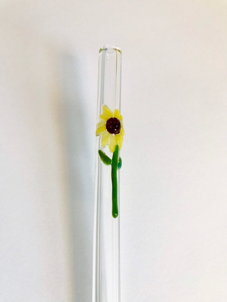 Sunflower GLASS STRAW Reusable Straws Eco Friendly Straw Glass Straws Sunflower Straws Boba Straws Smoothie Straws Thin Straws image 5