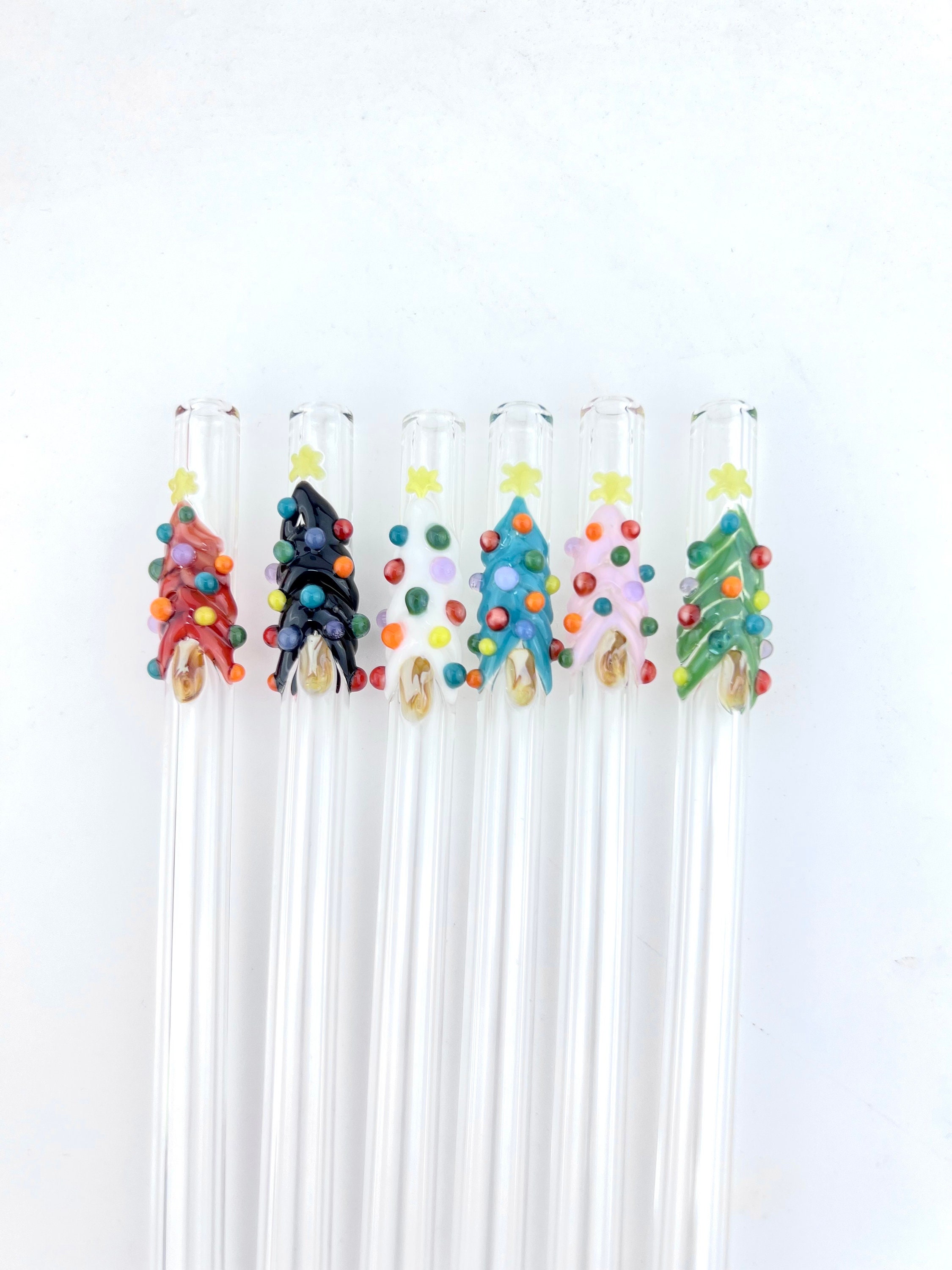 Reusable Straws with Christmas Tree Toppers (Set of 3)