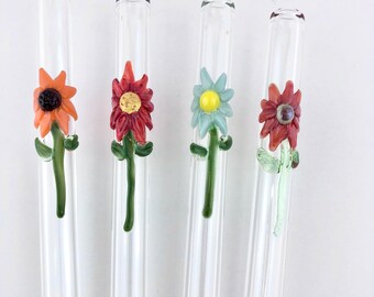 Flower Glass Straw Pack: Handmade Reusable Drinking Straws