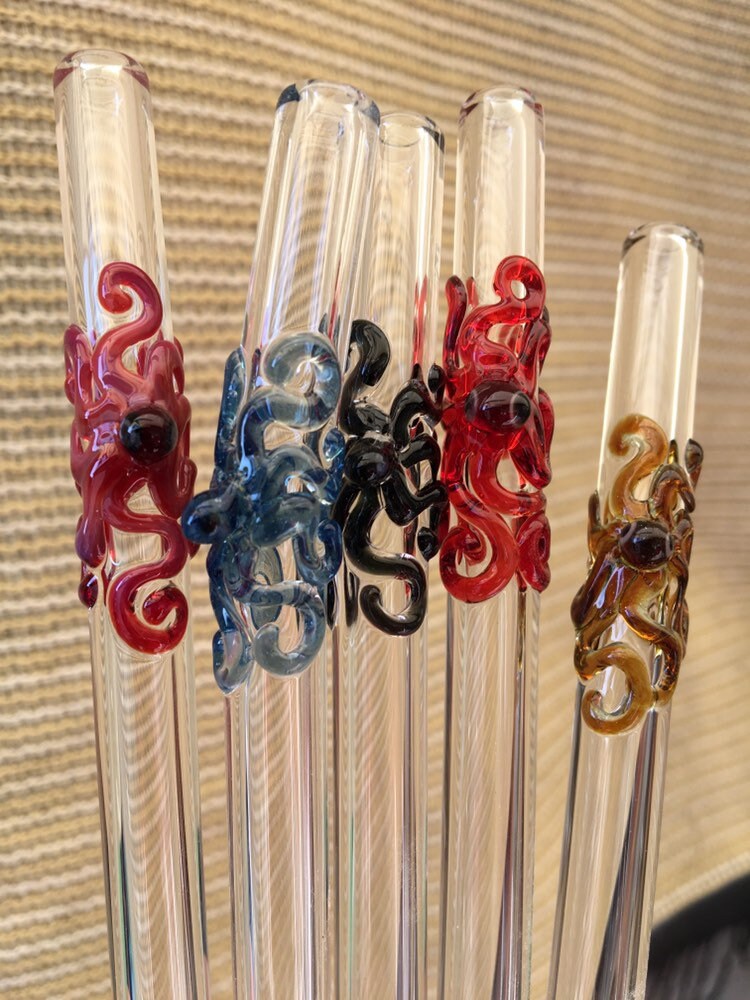 Octopus GLASS STRAWS Custom Straws Reusable Straw Glass Drinking