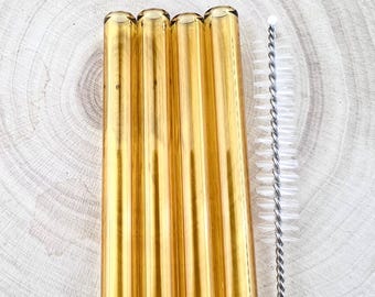 Yellow Glass Straws: Handmade Reusable Drinking Straw Pack