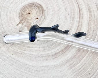 Pajita de cristal con forma de tiburón martillo: pajita reutilizable hecha a mano.