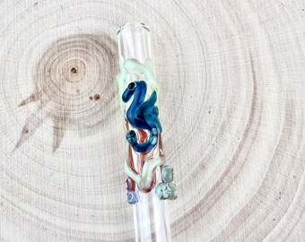 Seahorse in Ocean Glass Straw - Handmade Reusable Borosilicate Straw