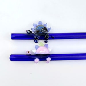Handmade Dinosaur Glass Straw: Custom Dark Blue Reusable Straw