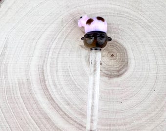 Glass Pig Stir Stick: Handmade Cocktail Swizzle Stick