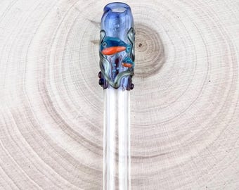 Ocean Scape with Fish Glass Straw: Handmade Reusable Straw, Made to Order