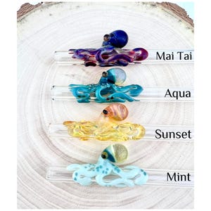 Octopus Glass Straw: Handmade, Reusable Straw, Made to Order, Custom Color, Length and Width