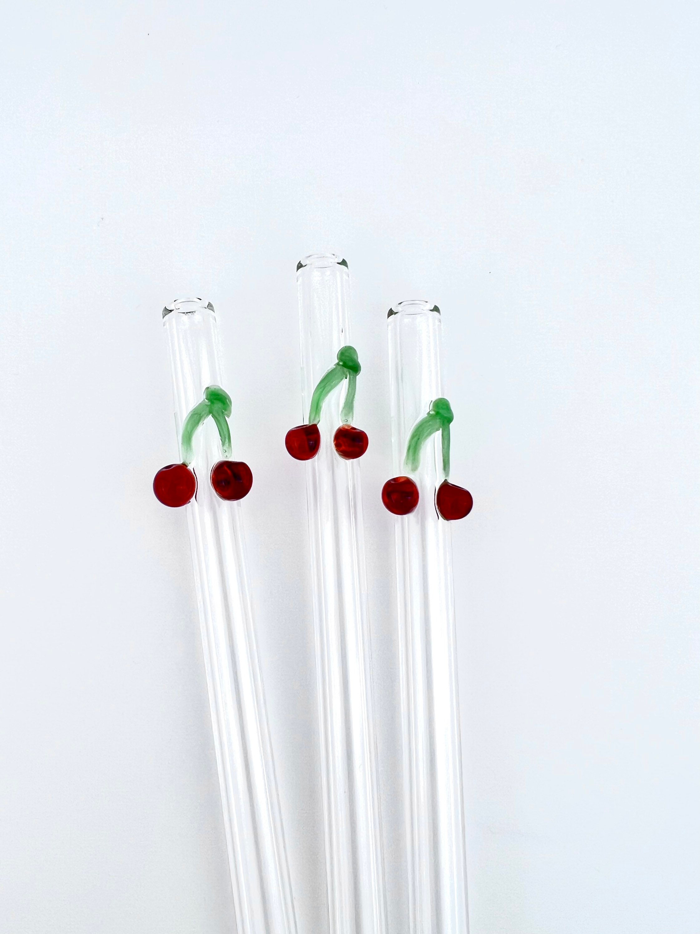 Purple Glass Straws With Cherry Blossoms