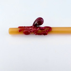 Octopus On Opaque Orange GLASS STRAW - Custom Straws | Reusable Straws | Glass Straws | Octopus Straws | Orange Straws | Octopus Gifts