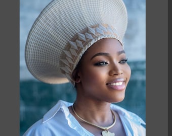 Zulu African Hat- Cream  and Gold