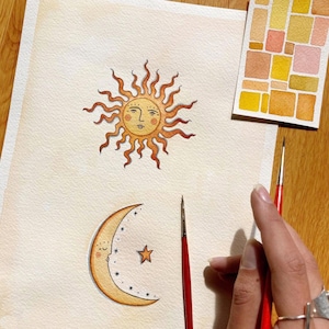 Moon Rising / sun art / star sign print / celestial art / home decor / moon phase Illustration / astrology / whimsical Art Print image 1