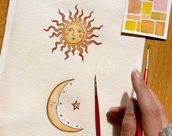 Moon Rising / sun art / star sign print / celestial art / home decor / moon phase Illustration / astrology / whimsical Art Print