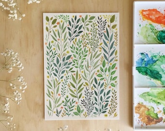 Wild Flowers - Art Print/watercolour illustration/whimsical painting/watercolor flowers/watercolour leaves/greenery poster/jungle/foliage