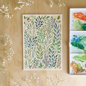 Wild Flowers Art Print/watercolour illustration/whimsical painting/watercolor flowers/watercolour leaves/greenery poster/jungle/foliage image 1