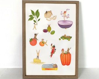 Puttanesca Watercolor Art Print, Kitchen Food Illustration