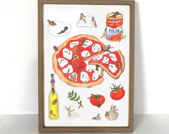 Pizza Party Art Print Kitchen Art Mutti Polpa Tomatoes Food