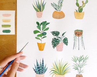 Still Growing / Botanical Print / Indoor Plants / Botanical Illustration / Home Decor / House Plants / Dorm Decor / Dorm Wall Art / Cacti