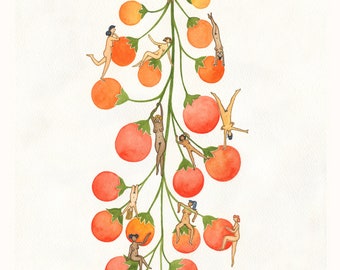 Cherry Tom Bomb Art Print / Nudie Rudie / Funny Art / Food Art / Watercolour Art / Whimsical Illustration / Cute Print / Tomato Pasta Art