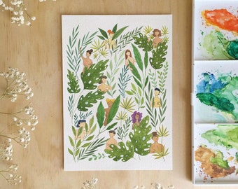 Jungle Babes / Jungle Art / Botanical Illustration / Tropical / Nude Illustration / Dorm Wall Art/Botanical Print/Nursery Decor