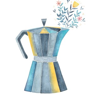 Morning Coffee / Coffee Art / Coffee Lover Gift / Home Decor / Coffee Print / Coffee Decor / Wall Art / Dorm Decor / Coffee Pot Illustration image 3