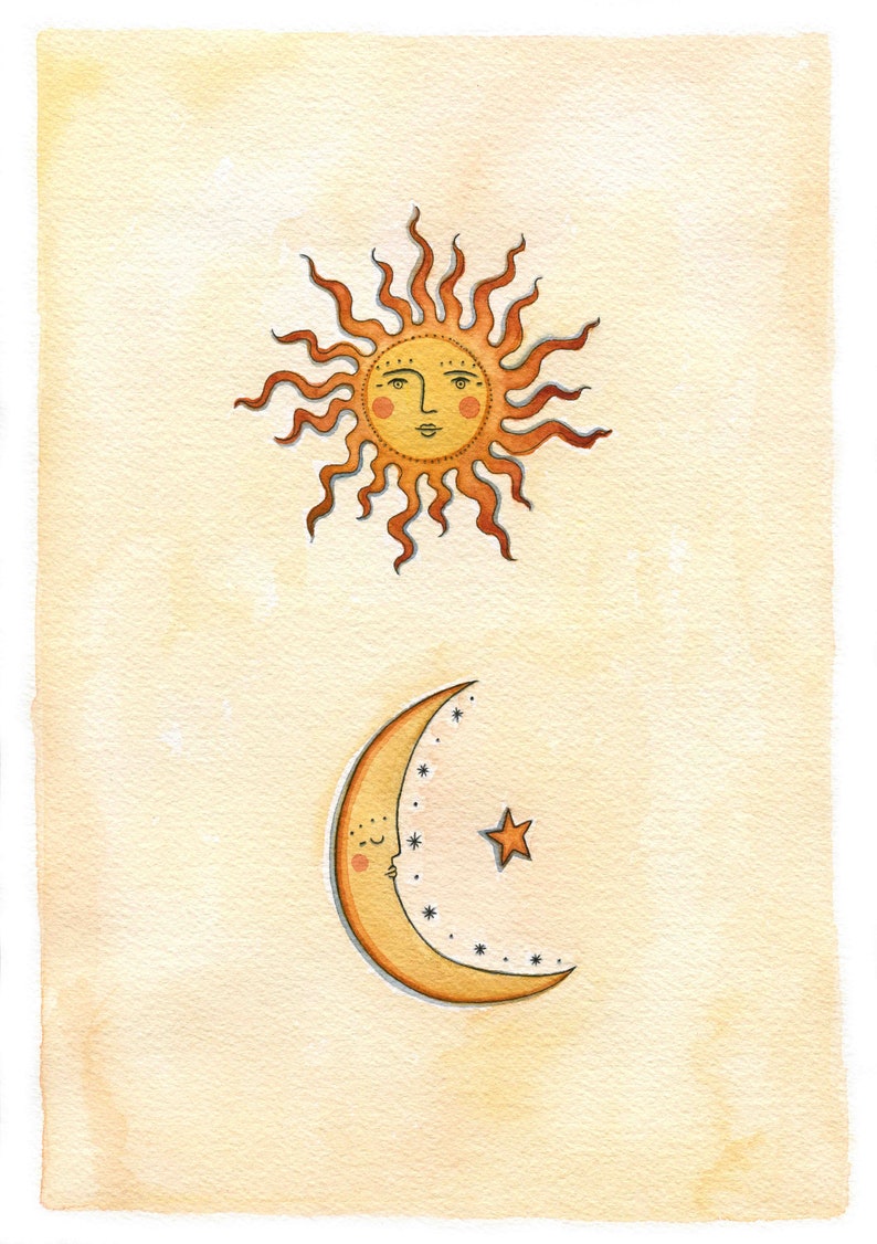 Moon Rising / sun art / star sign print / celestial art / home decor / moon phase Illustration / astrology / whimsical Art Print image 2